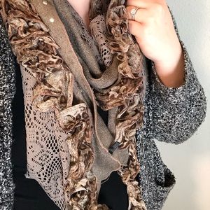 Multi fabric scarf with a few stud accents